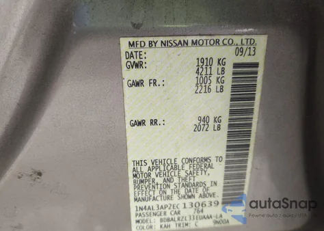 2014 Nissan Altima 2.5 S z USA, uszkodzony, nr VIN 1N4AL3AP2EC130639